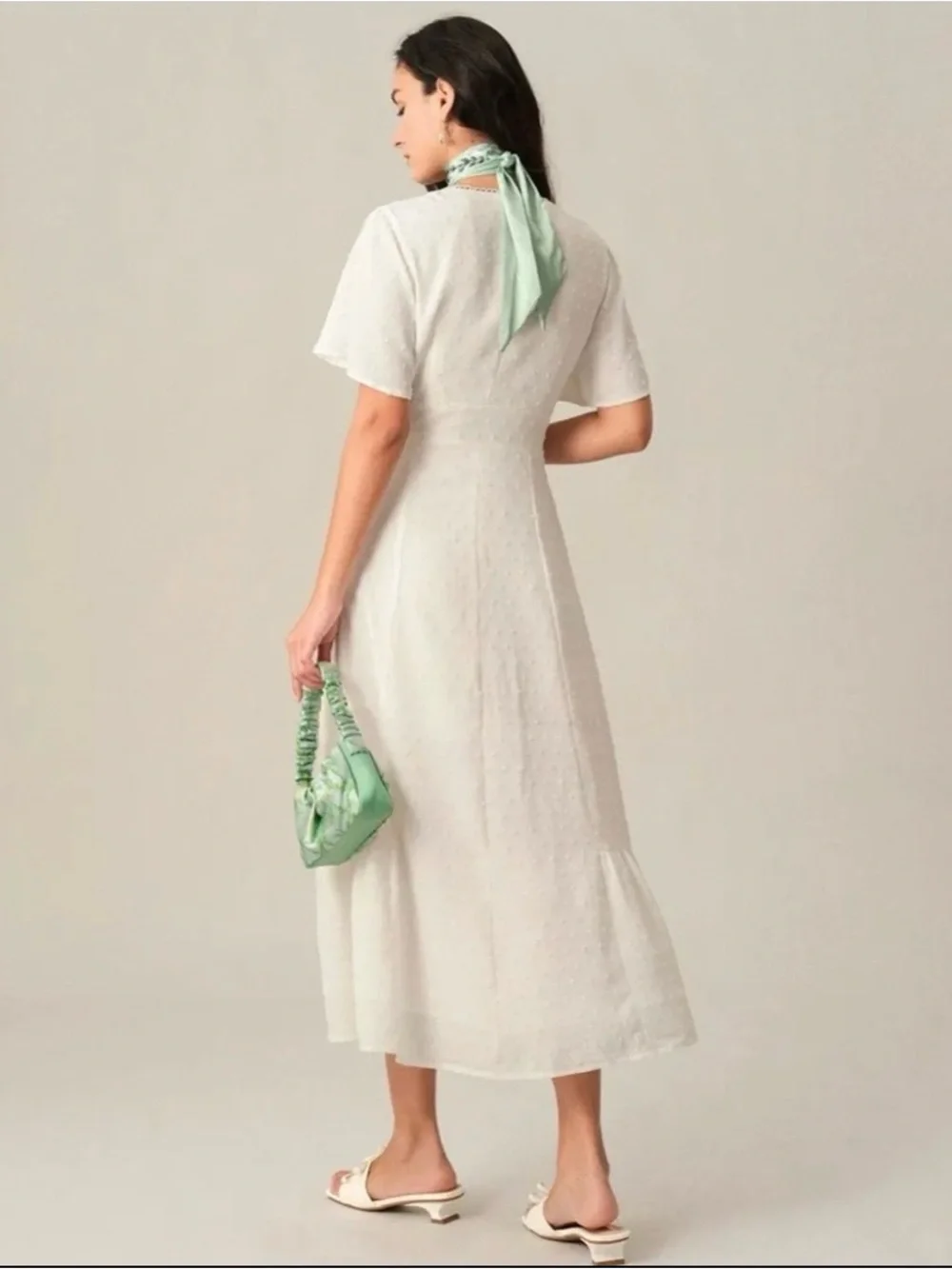 RIHOAS White Maxi Dress with Textured Dot Detail
